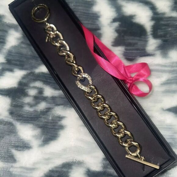 Victorias Secret Bracelet Chunky Gold Tone Cuban‎ Chain Rhinestones Wings 6.75" - Picture 1 of 6